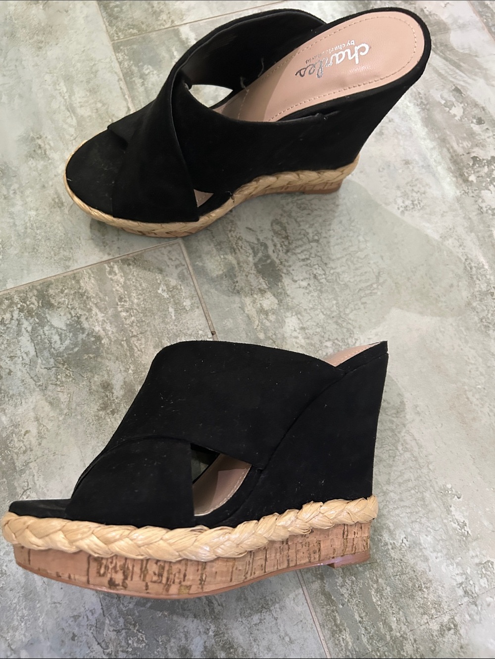 Charles By Charles David Black Suede Espadrille Wedge Sandals